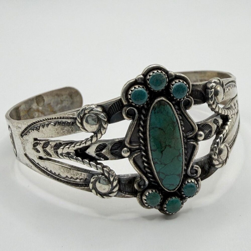 Vintage Bell Trading Post Sterling Silver Turquoise Cuff Bracelet 925 Signed